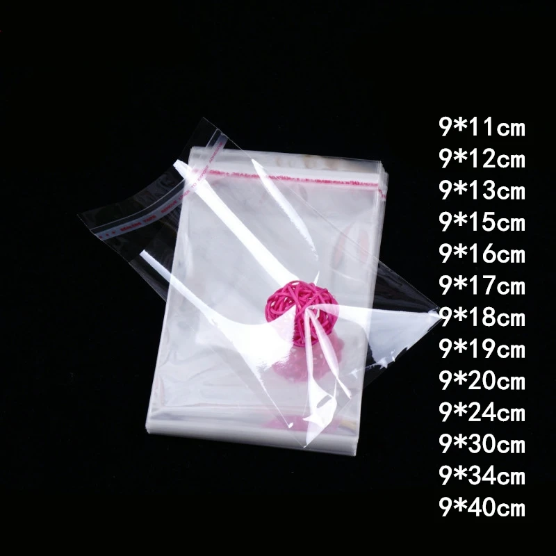 500pcs 9cm Wide Transparent Self Adhesive Seal OPP Plastic Bag Jewelry Gift Cookie Candy Cellophane Party Packaging Bags