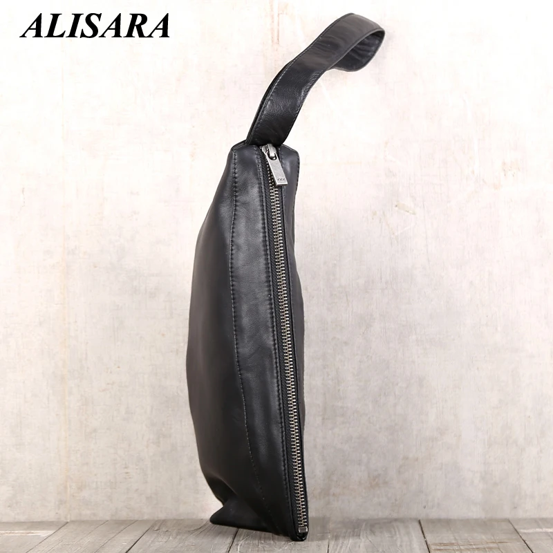 Alisara Men\'s Clutch Bag First Layer Sheepskin Leather High Quality Male Casual Small Hand Bags Storage Cell Phone Wallet