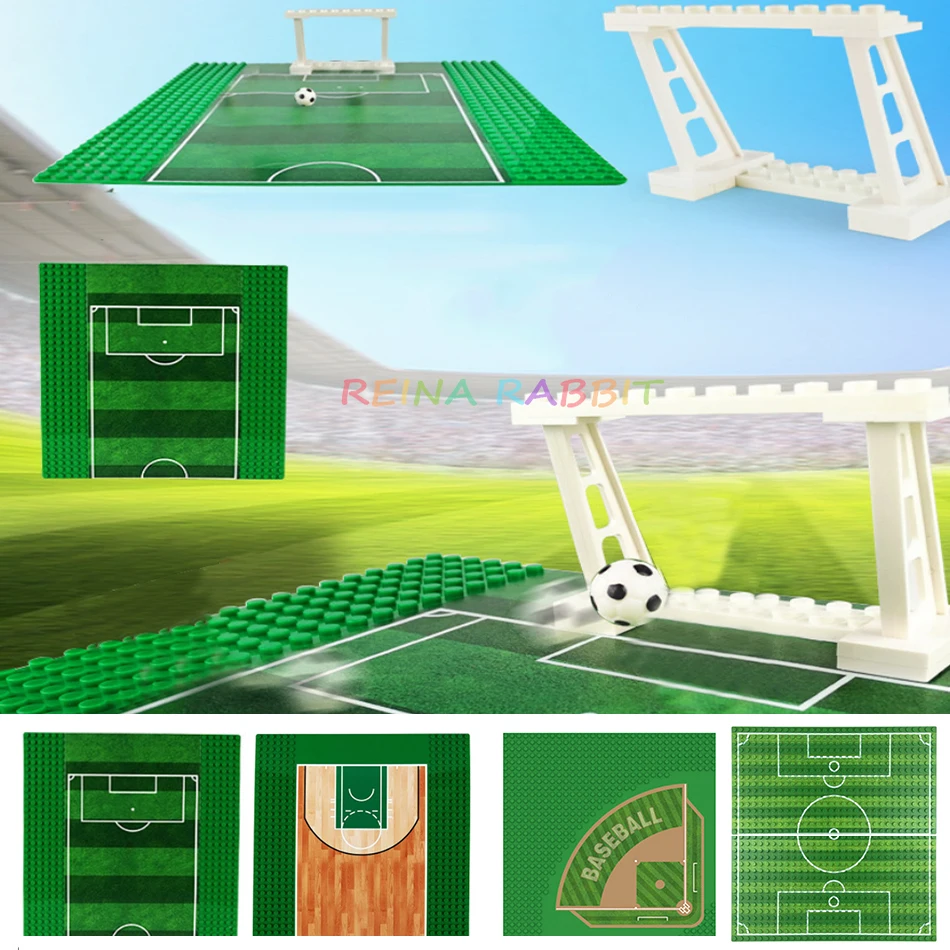 4Styles Baseball Football Field Basketball Court Stadium Base Plate  Building Blocks Parts For Soccer Player Figures Kids Toys