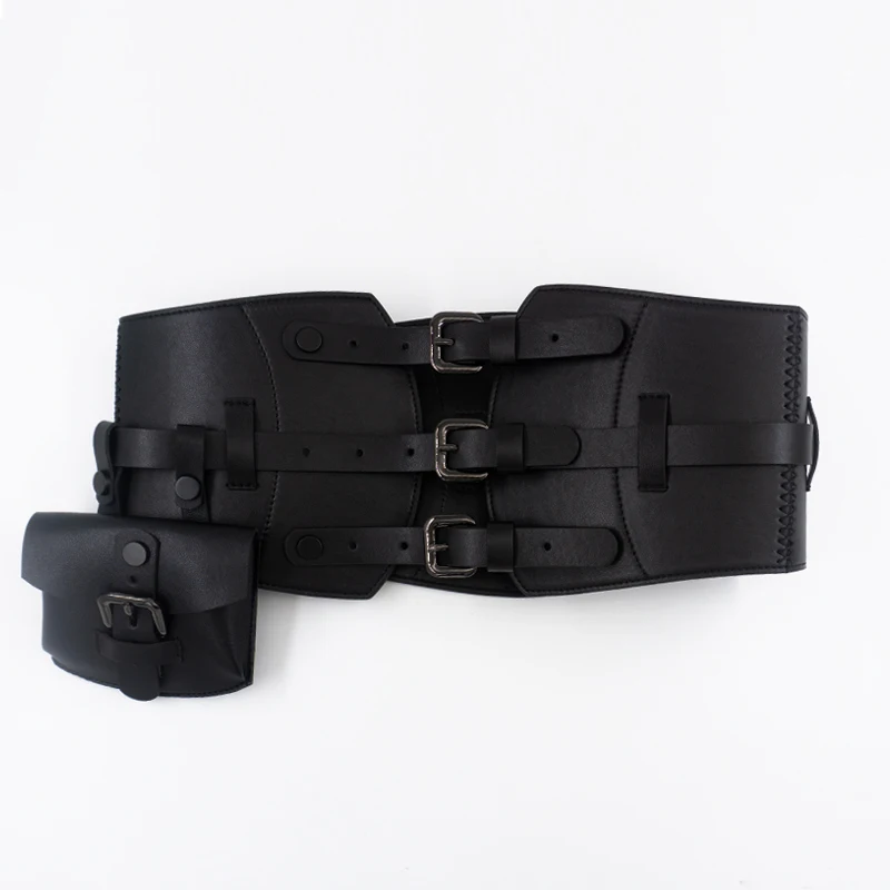 Cowhide black pin buckle bag wide waist coat wide belt leather ladies corset decoration INS multi-purpose belt