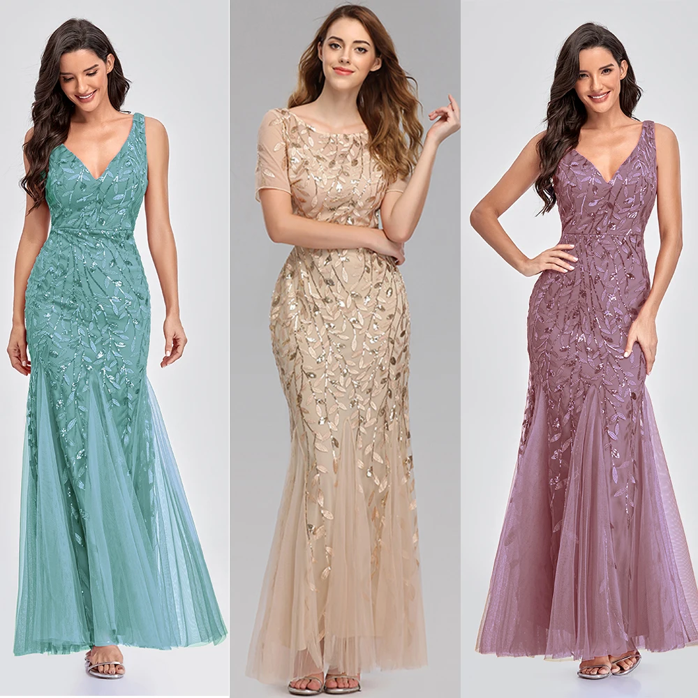 Prom Dresses Sugar Color O-Neck Short Sleeve Elegant Little Mermaid Dresses Formal Party Gowns 2021