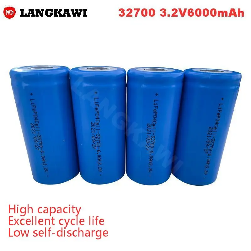 3.2V 32700 6000mAh LiFePO4 Cylindrical Rechargeable Lithium-ion High Capacity Battery for Electric Vehicle UPS Energy Storage