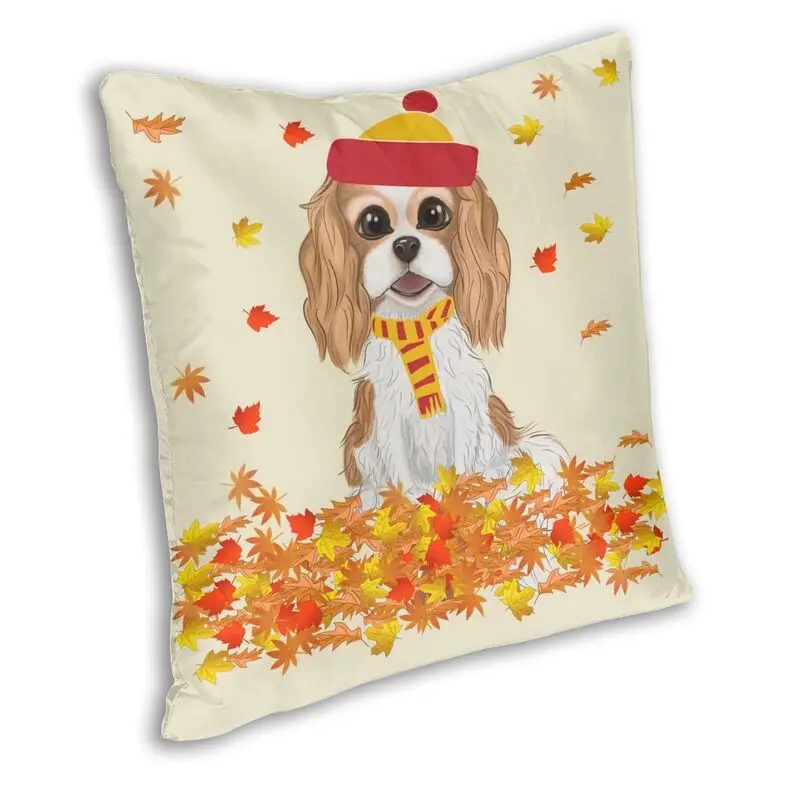 Blenheim Cavalier King Charles Spaniel In Fall Leaves Square Throw Pillow Cover Decoration Cartoon Dog Cushion Cover for Car