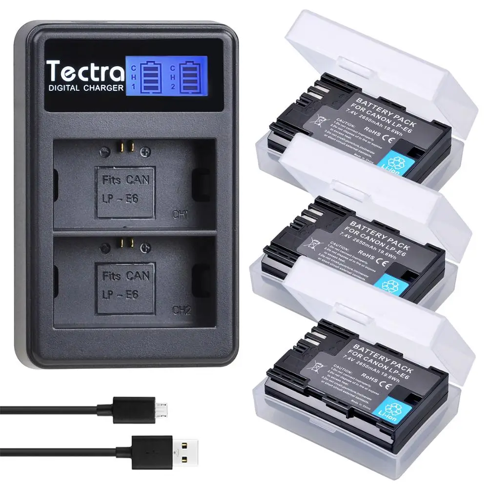 

2650mAh LP-E6 LPE6 LP E6 LP-E6N Li-ion Batteries Pack+LCD Dual Charger for Canon EOS 5DS 5D Mark II III 6D 7D 60D 70D 80D