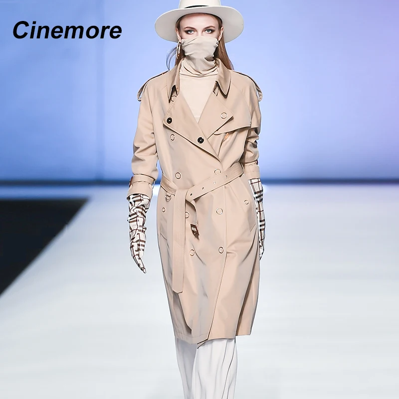 Cinemore 2022 New arrival autumn trench coat women loose clothing outerwear high quality double breasted women long coat 9024