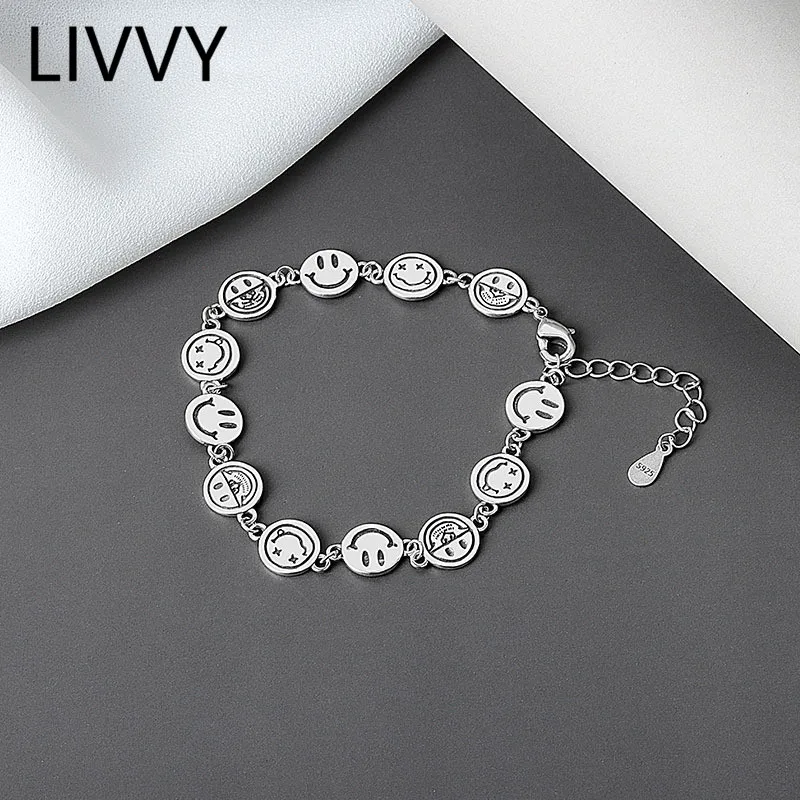 Thai Silver Color Smiling Face Funny Bracelet Happy Expression Bangles Female Fashion Personality Punk Jewelry Handmade Gift