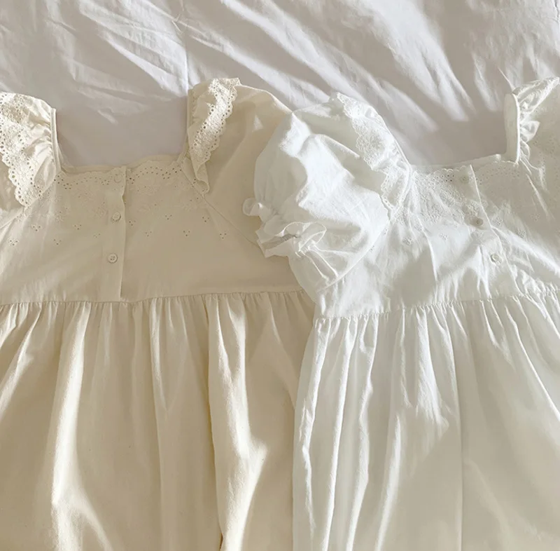 Fdfklak-Chemise de nuit en coton à manches courtes pour femmes, vêtements de nuit doux pour étudiants, robe de nuit longue pour femmes, chemise de