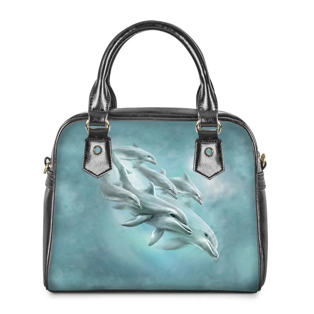 

Dolphin Print Leather Messenger Bag for Women Shoulder Bags Top-handbag Stylish Multicolor Mermaid Scales Tote Bag with Zipper