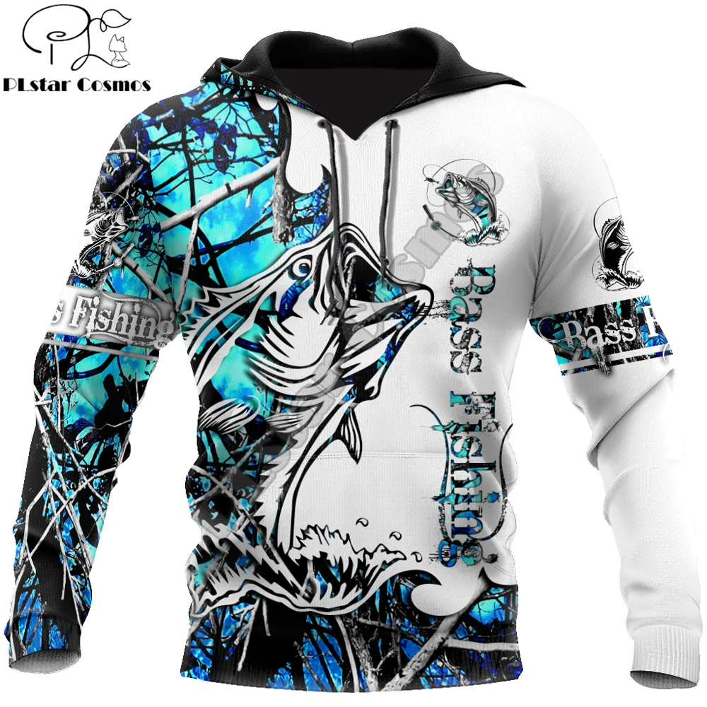 Sudadera Bass Fishing KJ418 con capucha – Camuflaje azul 3D