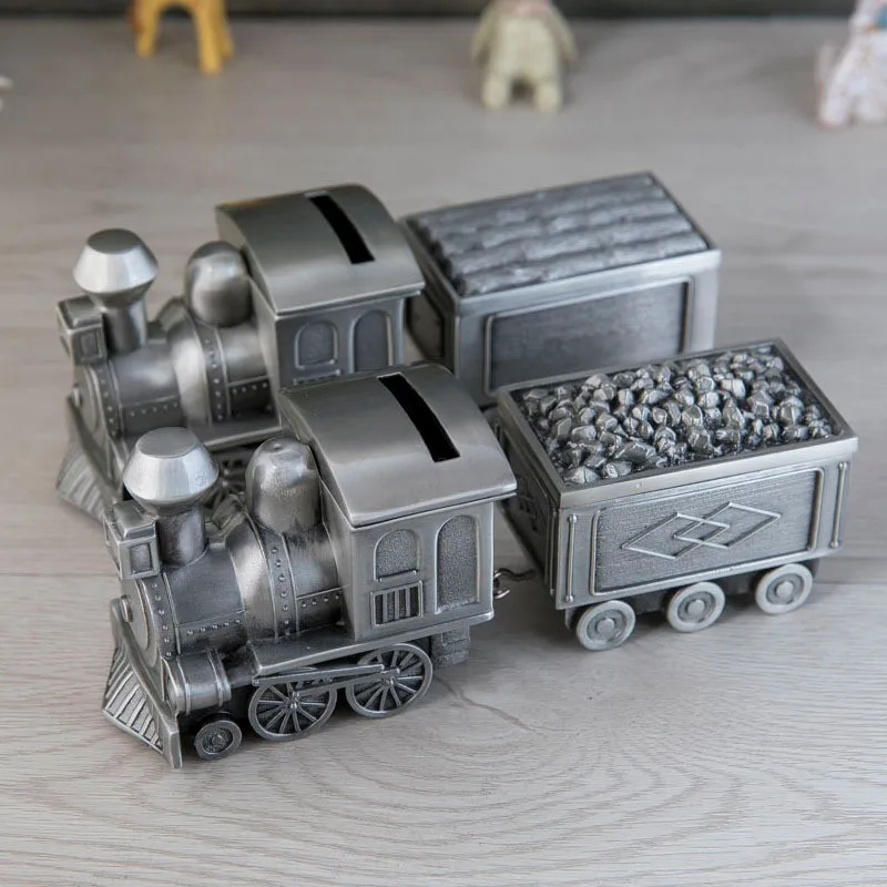 

Vintage Metal Train Coin Bank Creative Train Shaped Money Saving Bank Piggy Bank Jewelry Box Valentine's Day Gifts for Baby Boy