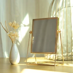 Retro Light luxury European metal gold makeup mirror home desktop square round Decorative Mirrors WJ527