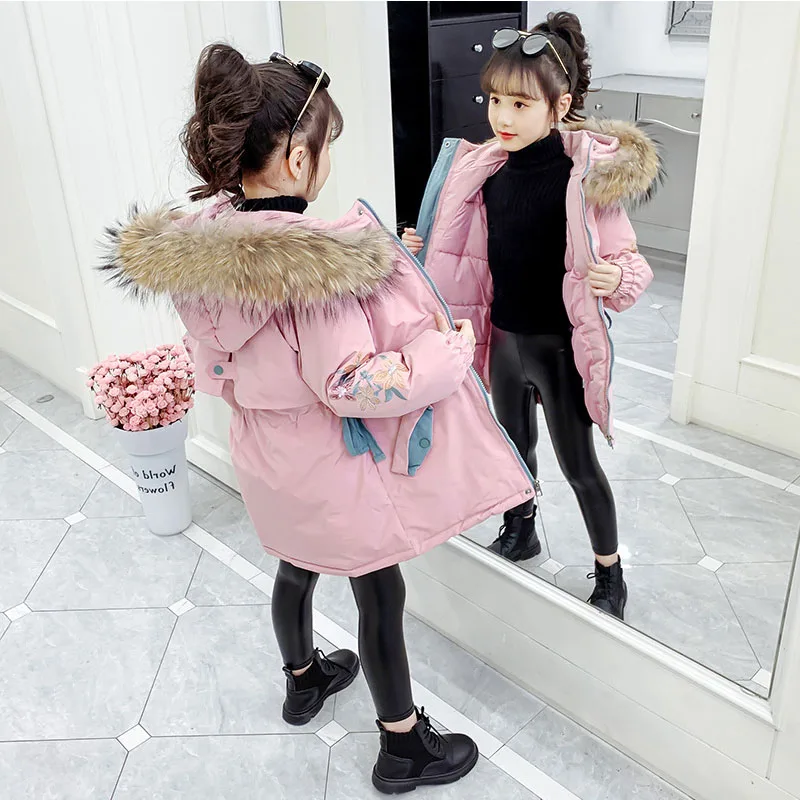 Hot Girls Winter Cotton-Padded Long Coat 2023 New Kids Thickened Parka Outerwear Hooded Clothes Children's Fashion Wadded Jacket