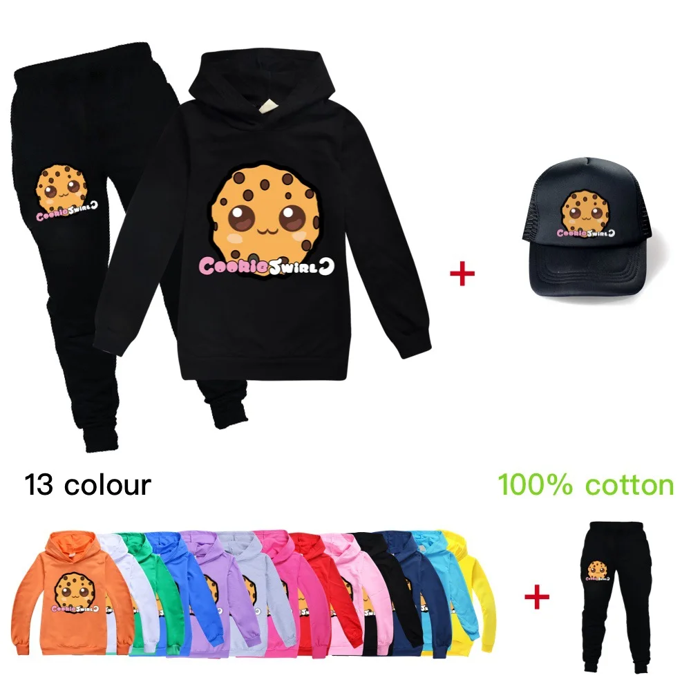 

Pullover Boys girls COOKIE SWIRL C Youtube 3pcs/set Thin section hoodies+long pants+Peaked cap for kids