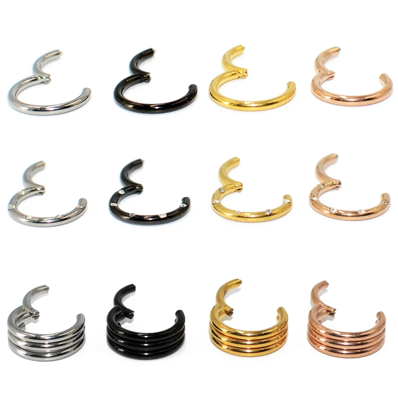 1Pcs G23 Titanium&Steel Septum Nose Clicker Ring Labret Ear Tragus Cartilage Daith Helix Earrings Ear Studs Piercing Jewelry 16G