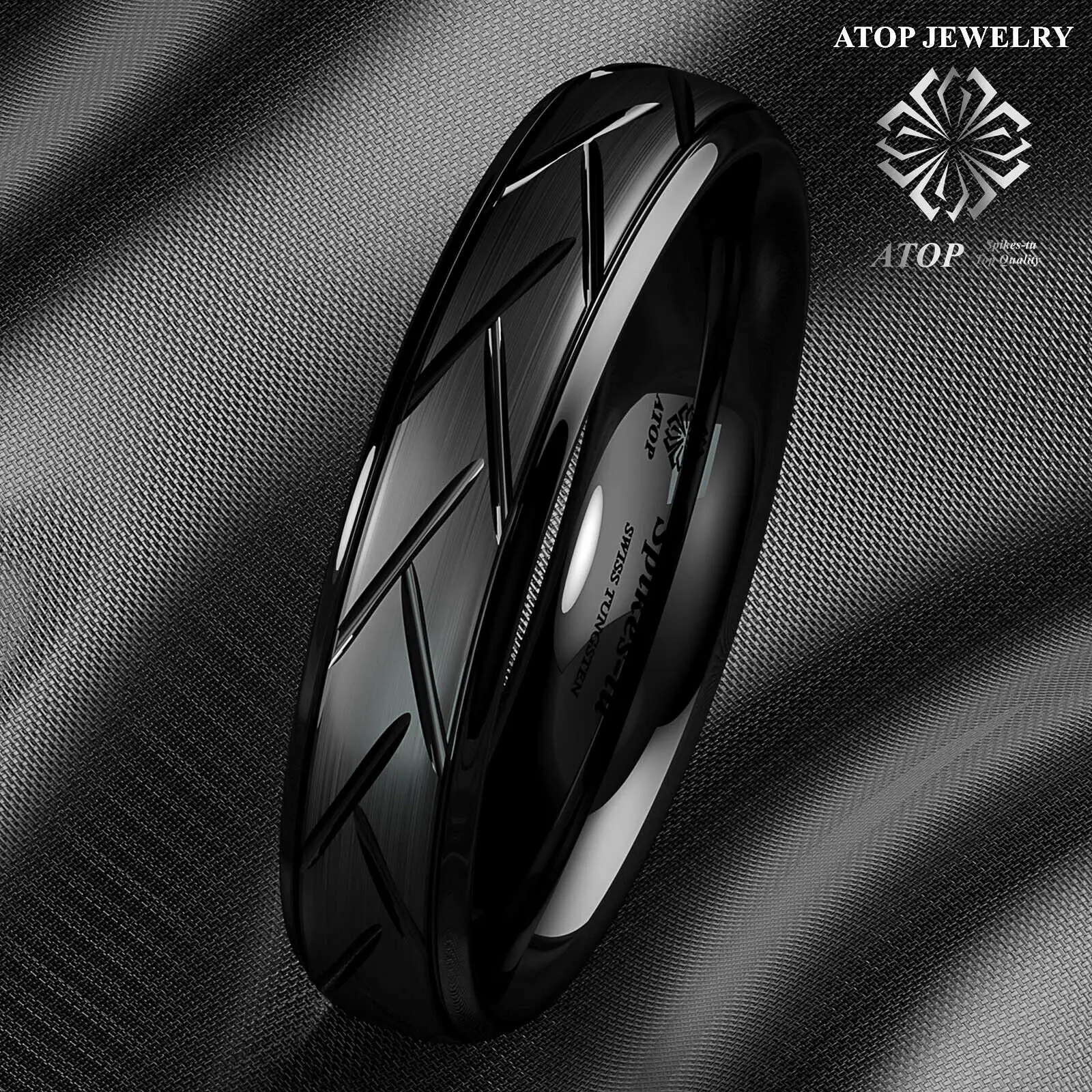 خاتم زواج من التنجستن ، خاتم زواج ، محارب أسود ، قبة 6 مللي متر #3