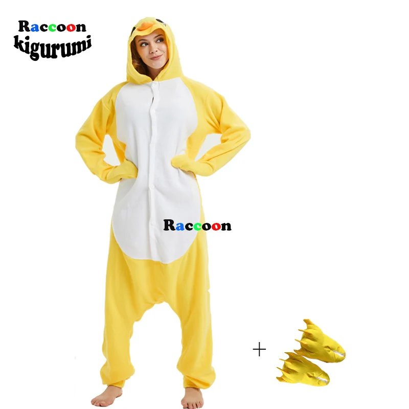 Chicken Yellow Pajamas Onesie For Adults Jumpsuit Cosplay Costume Halloween Carnival Pyjamas Women Home Romper Raccoon Kigurumi