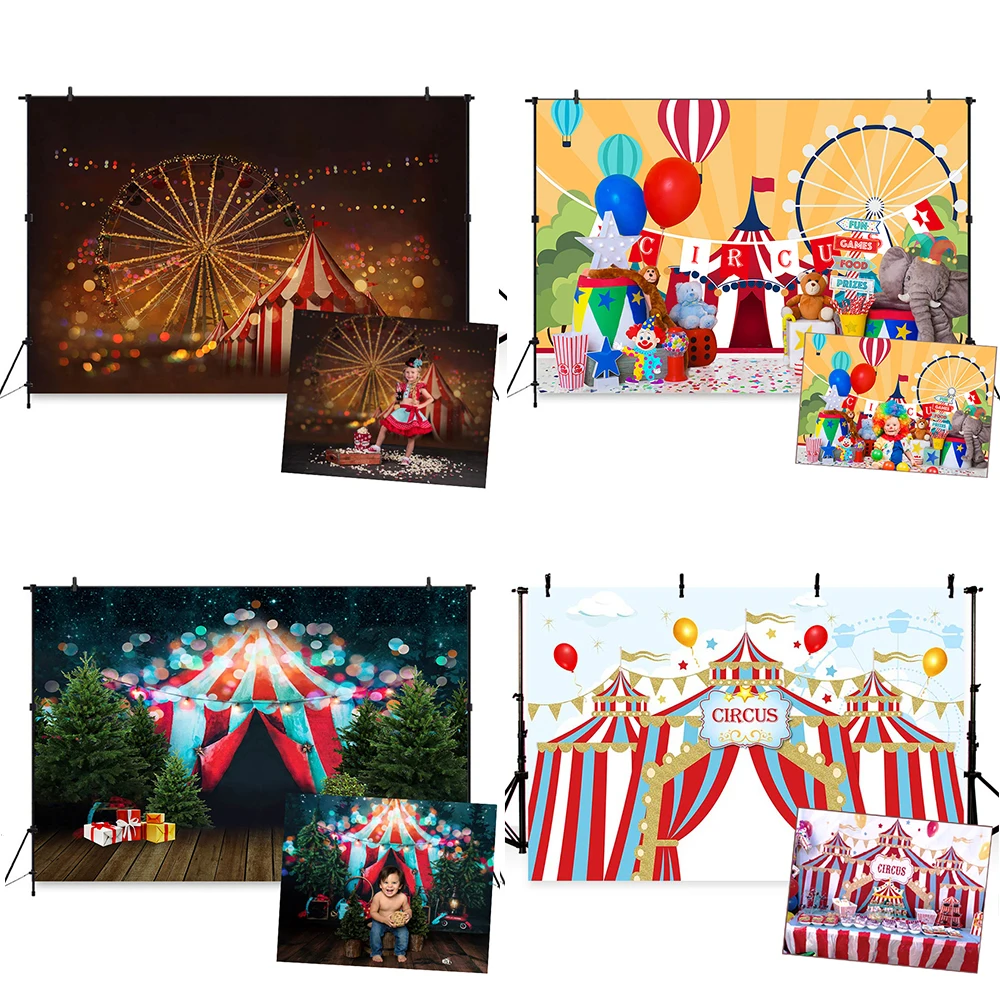 

Circus Photography backdrop Newborn party balloon Baby backdrops celebration children golden flags stars background