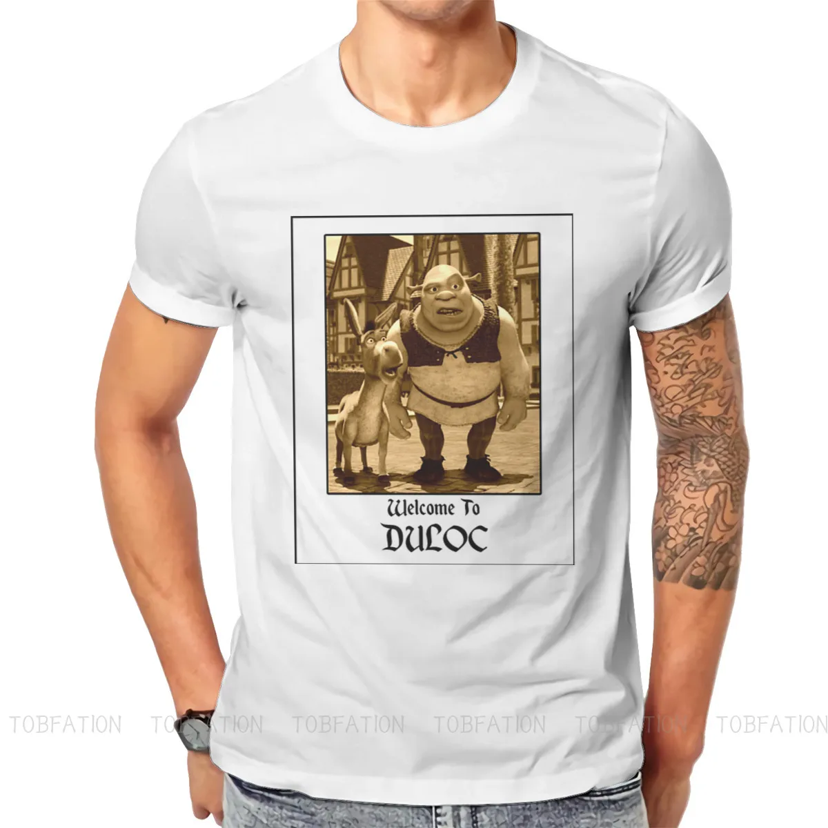 Shrek Donkey Princess Fiona Blind Mouse Fairy Tale Movie TShirt for Men Welcome to Duloc Soft Tee T Shirt Novelty Trendy Fluffy