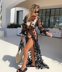 Hot New Women Bikini Cover Ups Summer Butterfly Mesh Sheer Beach Dress See Through Cardigan Sexy Swimsuit Cover Up Kimono