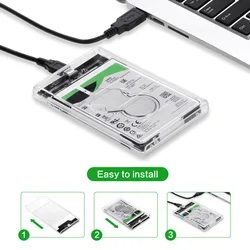 OULLX Type C USB3.0 2.5inch HDD Case Transparent SATA  Adapter Hard Drive Enclosure for SSD Disk Box HD External HDD Enclosure