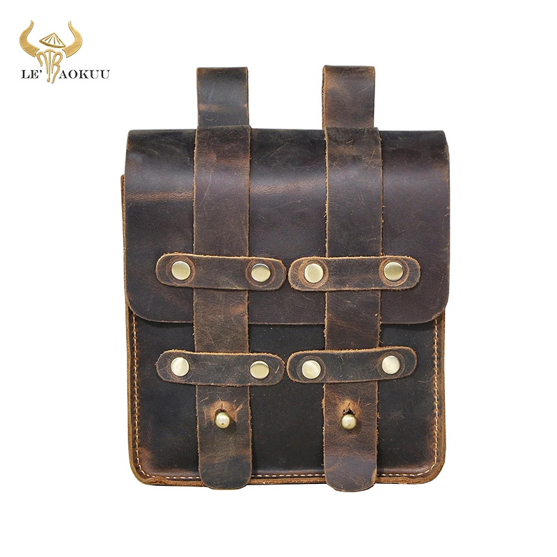 

Vintage Crazy Horse Leather Male Gift Small Summer Pouch Design Cigarette Case 6" Phone Pouch Travel Fanny Waist Belt Bag 1608