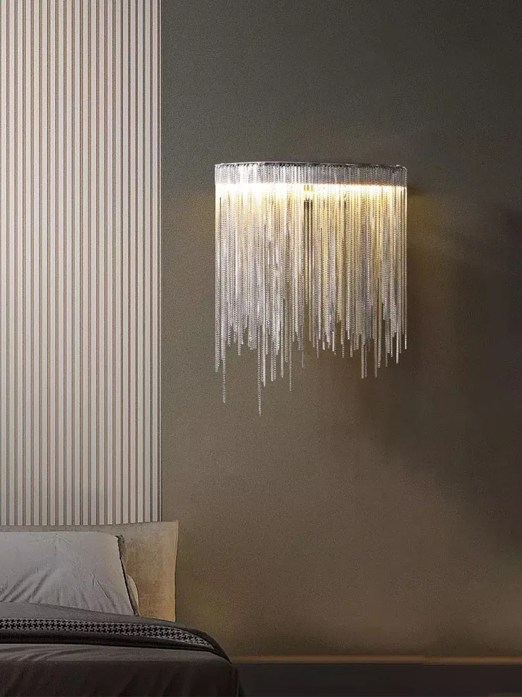 

New Design Tassel Wall Light Modern LED Wall Lamp Bedroom Bedside Living Room Golden/Silver Tassel Lamp Indoor Lighting Fixtures