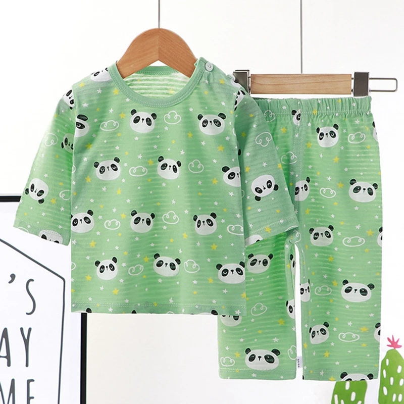 Conjunto de pijamas de algodón para niños y niñas, ropa transpirable de manga larga con diseño de gato, conejo y Animal, ideal para el verano