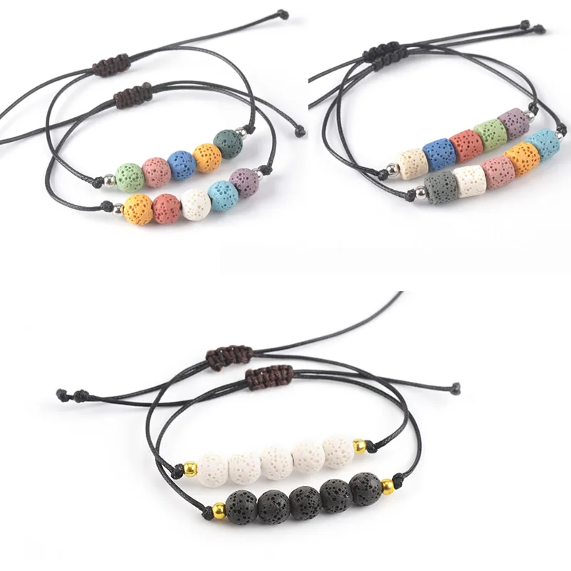 Lava Beads Mixed colors minimalist bracelet Natural Volcanic Stone Adjustable Stretch Bracelet&Bangle Jewelry