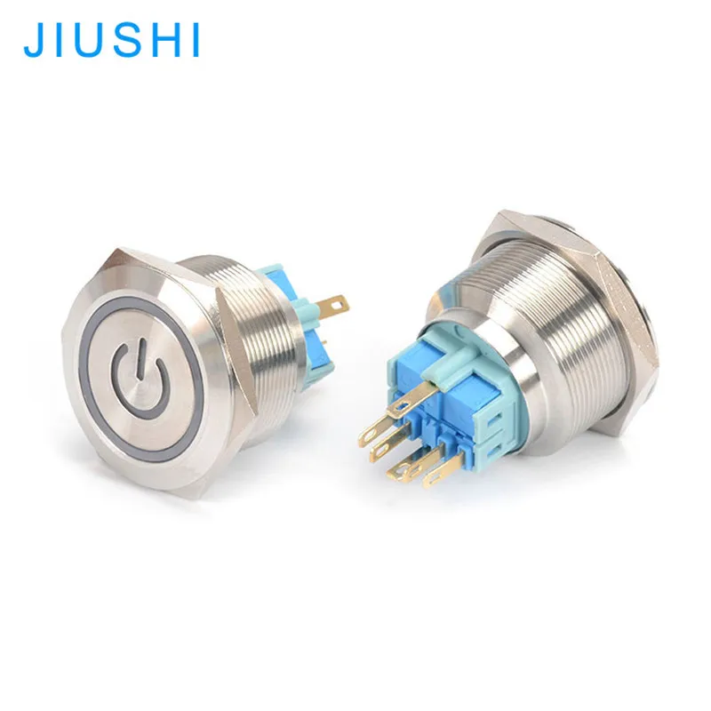 10pcs A30-11DDT hole diameter 30mm button with power symbol metal push button switch latching 6 pins IP65 3A/5A