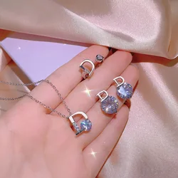 925 Sterling Silver Hot Sale Letter D High Sense Of Fashion Light Luxury Jewelry Three-Piece Net Red Zircon Set Party Gift