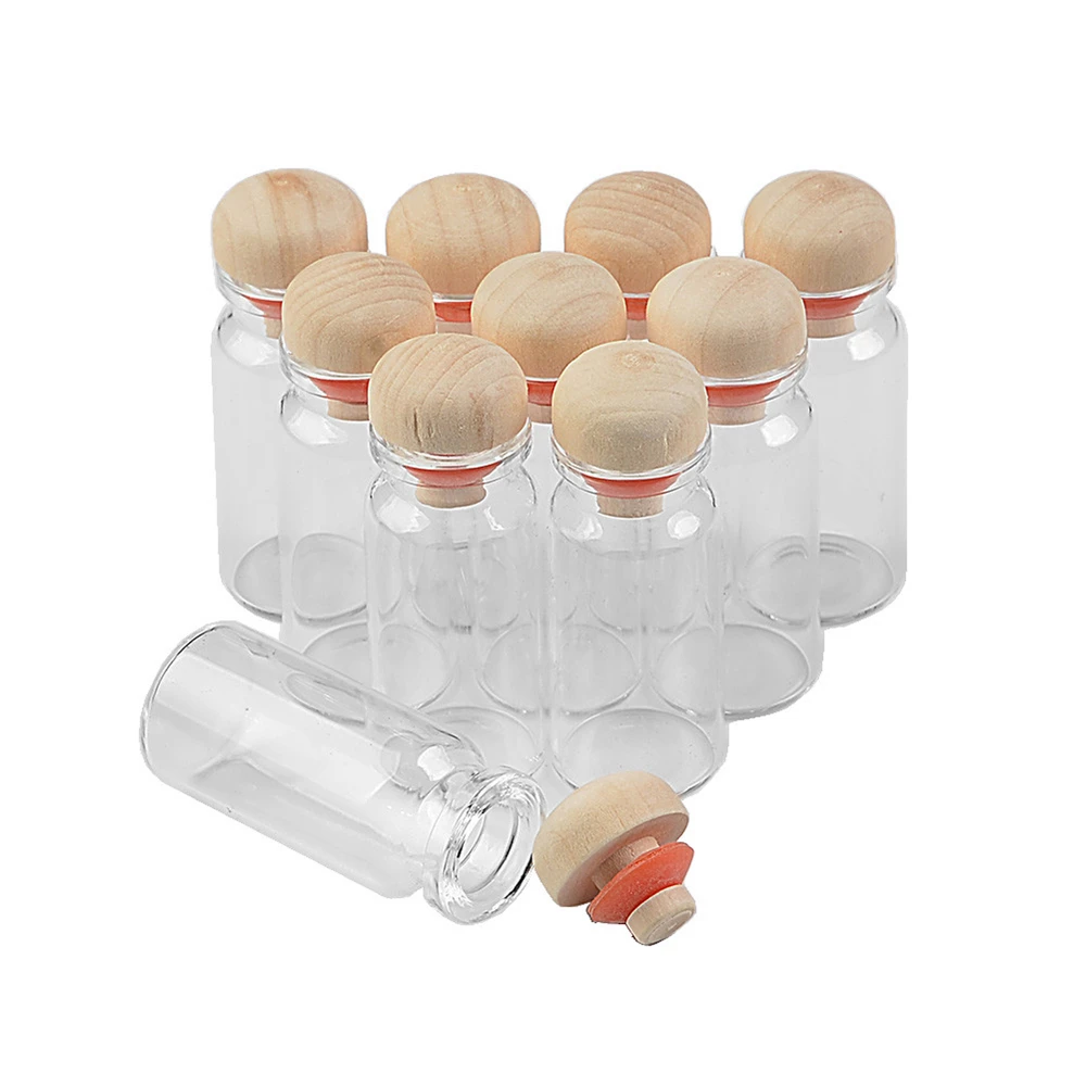 10ml Glass Bottles Cork Wood Stopper Wedding Artware Small Bottles Jars Vials Diy Decoration Craft 100pcs