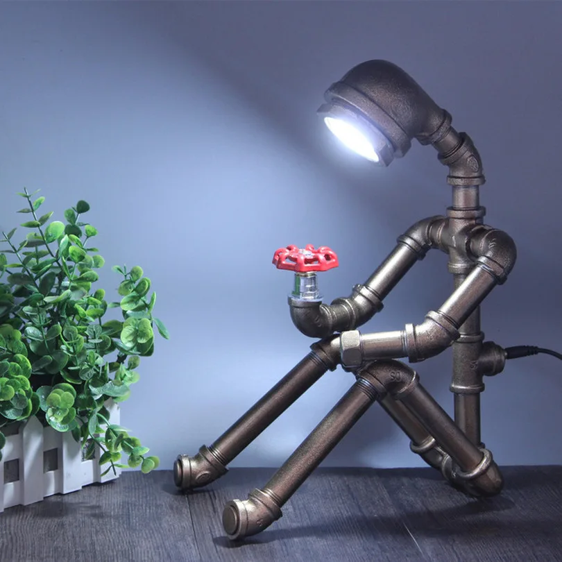 Vintage Water Tube Table Lamp Creative Robot Bar LOFT Cafe Bedroom Lamp Retro Industrial Country home art deco Led table lantern