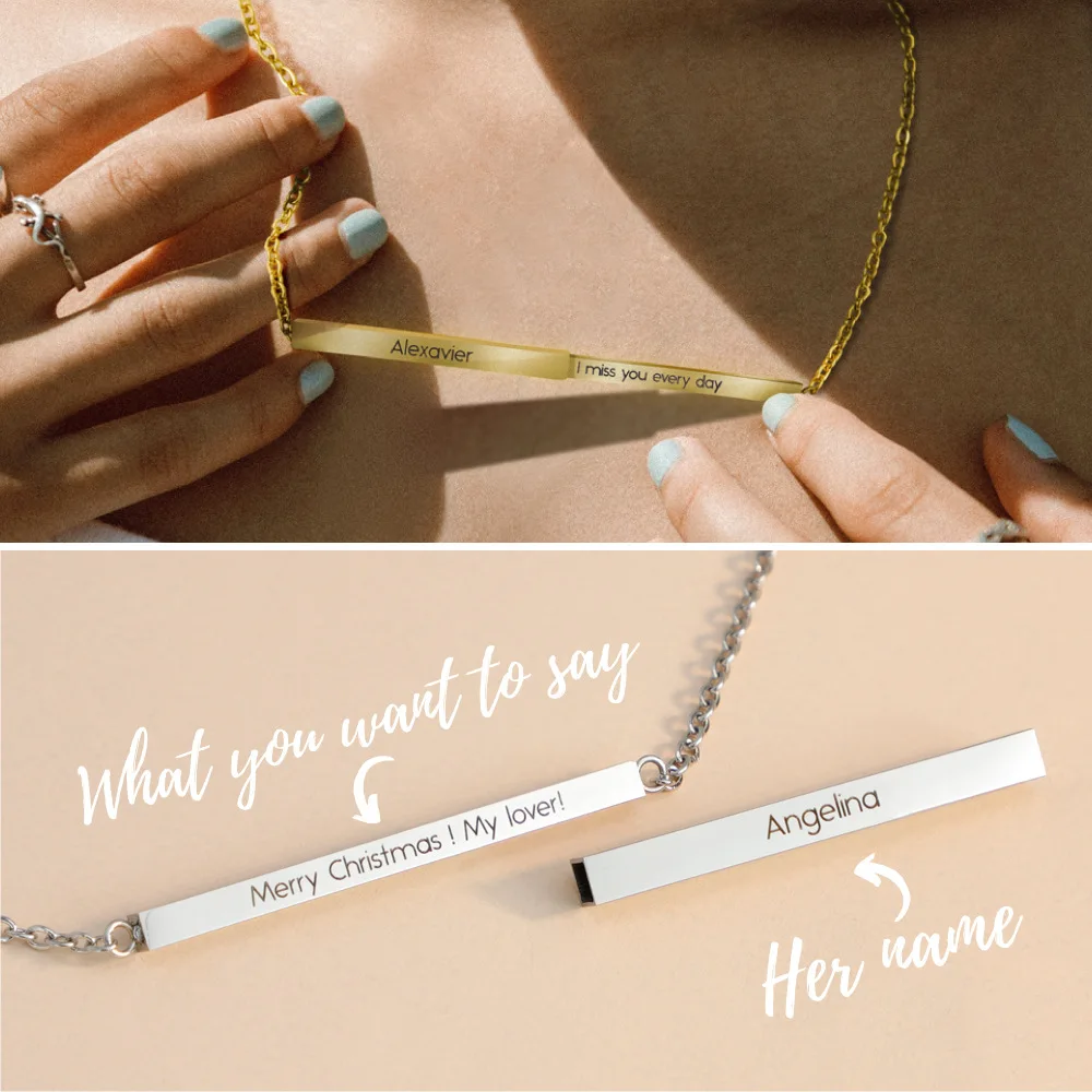 Engrave Name Stretchable Bar Pendant Personalized Hidden Stainless Steel  Custom Necklace Design Your Loved Gift for Woman