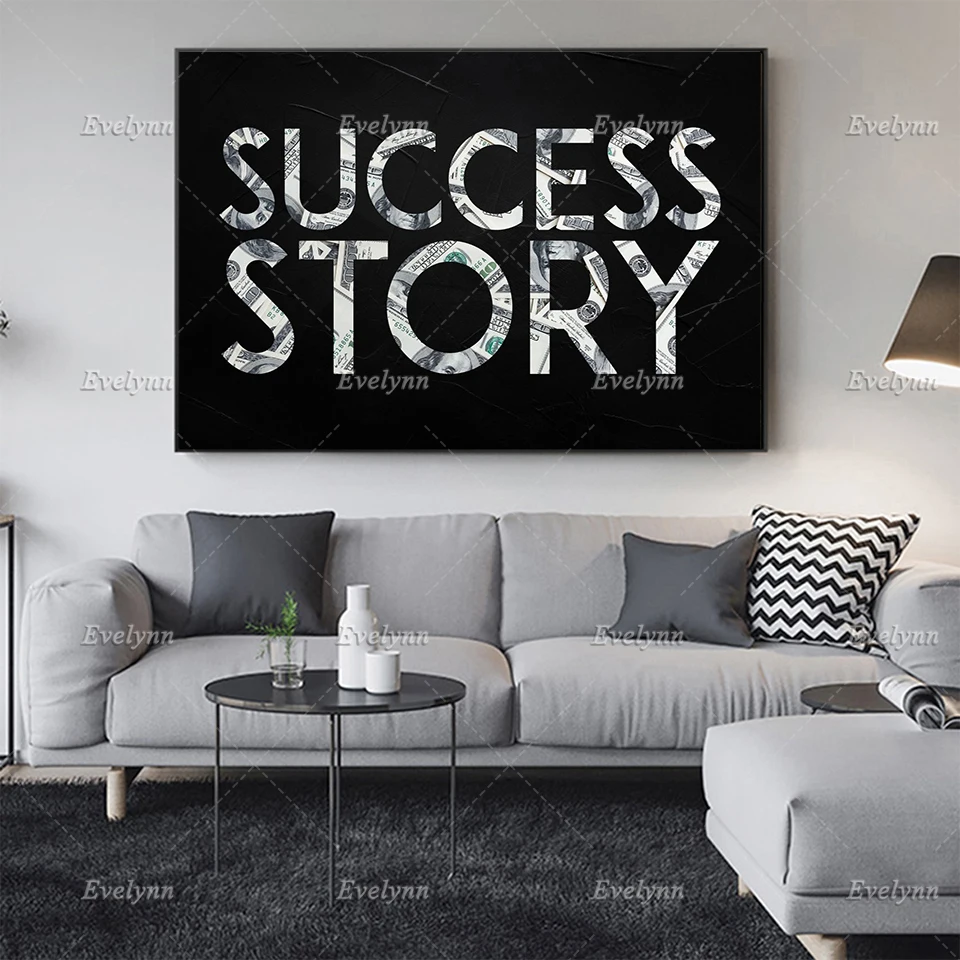 Modern Painting Success Story Inspirational, Motivational Posters and Print Floating Frame Wall Art Canvas Office Corridor Decor