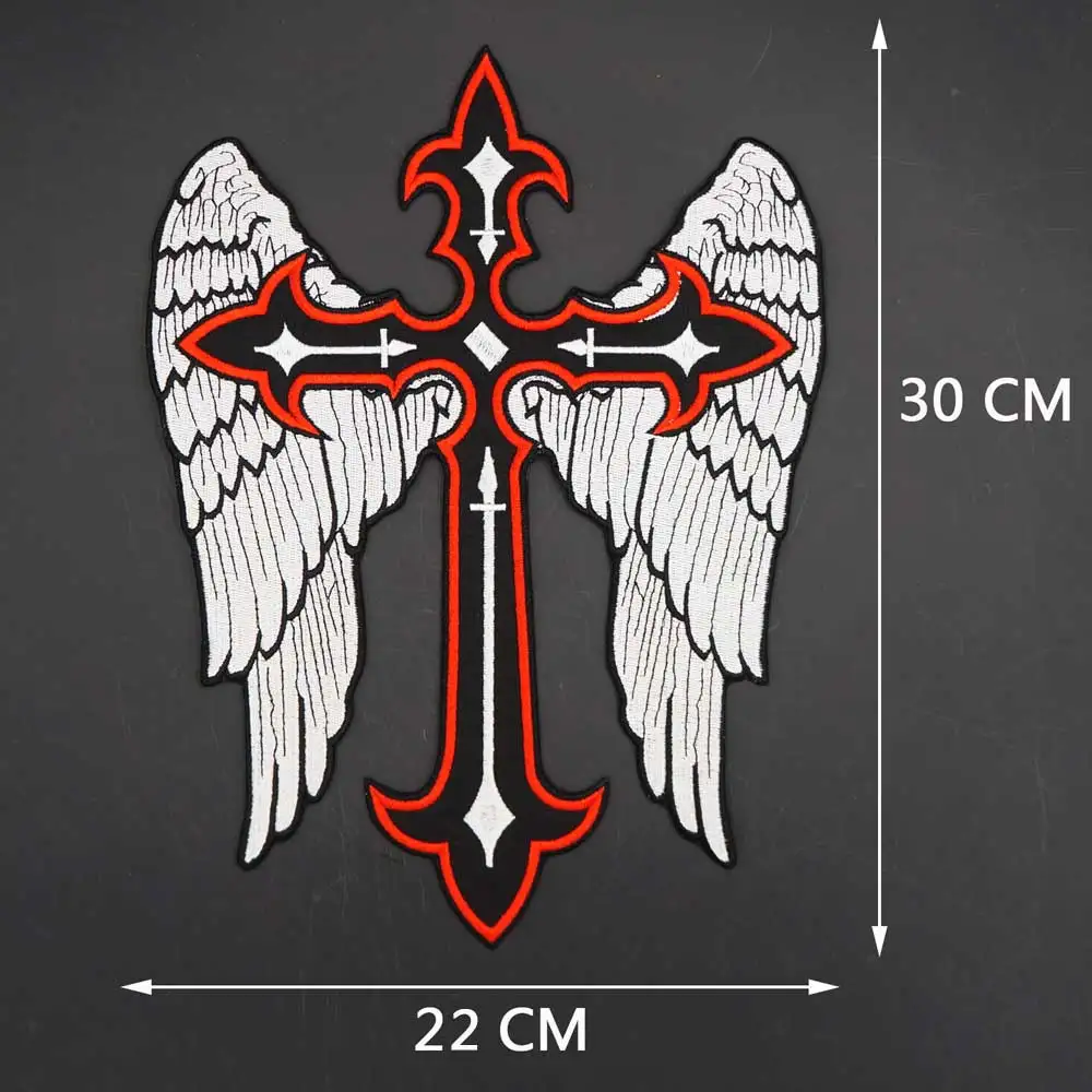 Cross Wings Christian Embroidered Patch Biker Rider Patches for Clothing Jacket Iron on Backing