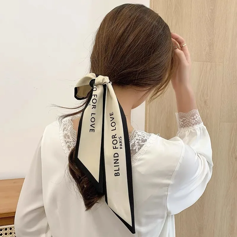 Fashion Women Silk Scarf Ribbons for Hair Elegant Narrow Long Scarf Bag Tie Accessories Girls Bows Hairbands Hair Accessories