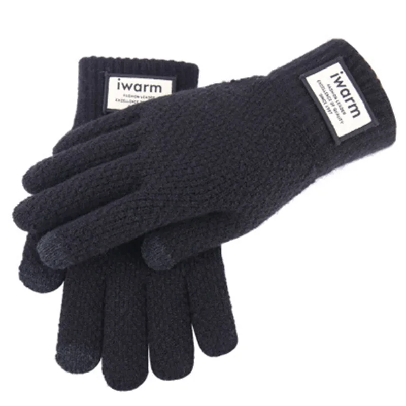 

Fashion Men Winter Warm Knit Plus Plush Velvet Thicken Elastic Sports Fitness Cycling Mittnes Touch Screen Driving Gloves L46L