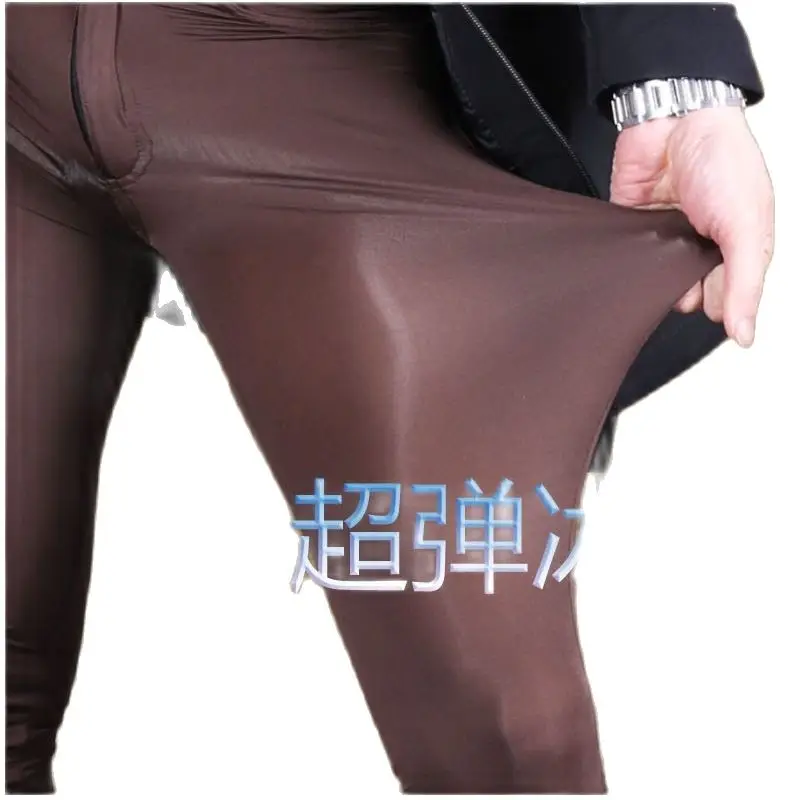 

Summer Ultra-Thin Ice Silk Pants Mid-Waist Casual Trouser Pencil Pants Men Thin Naked Wear Experience Translucent Tight Leggings