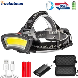 Strong Power USB Rechargeable Headlamp Use 18650 Battery Waterproof COB LED Headlight Red Light Warning Light Head Front Light