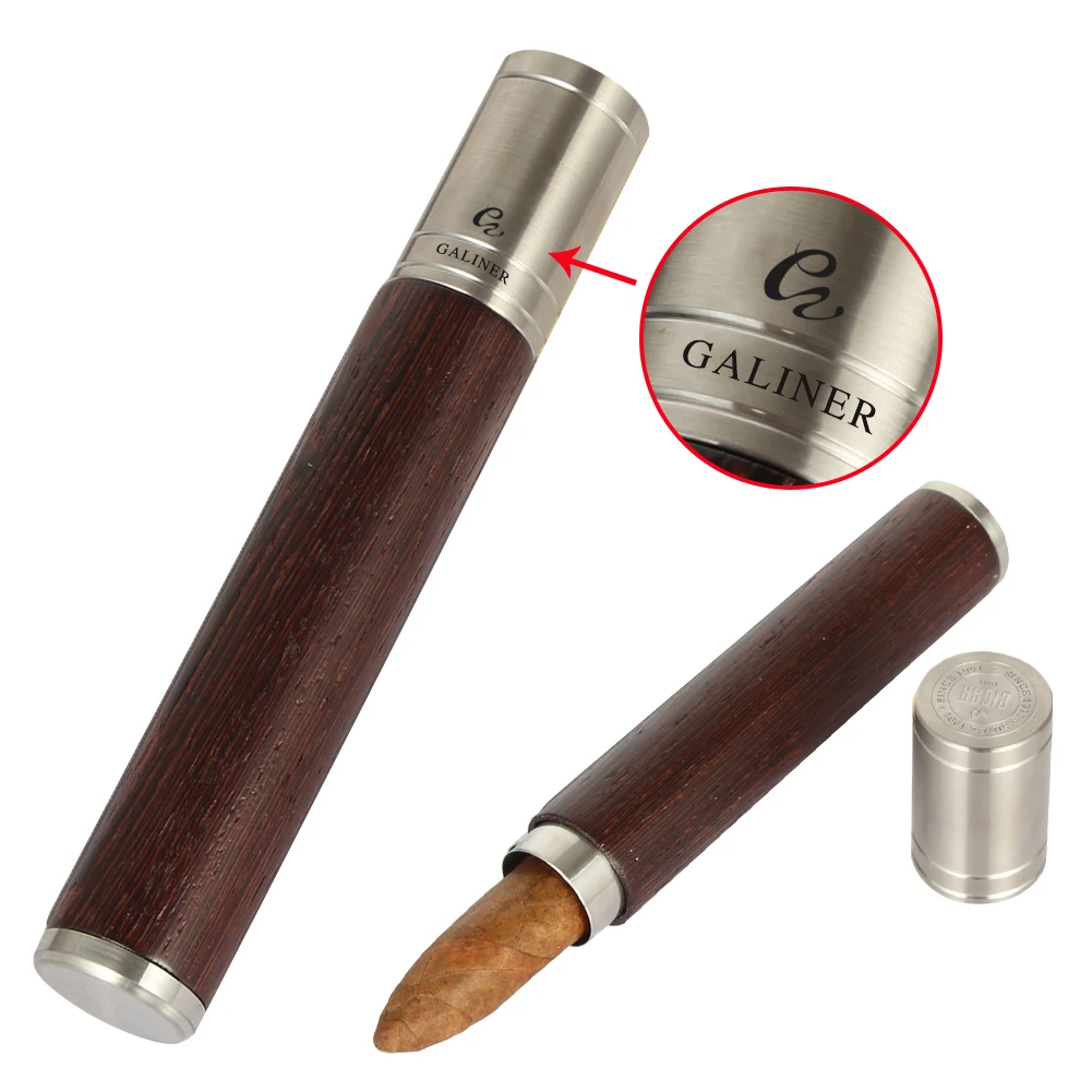 GALINER Portable Cigar Case Tube Metal Travel Mini Single Holder Wood Box Humidor Outdoor Smoking Tobacco Accessories