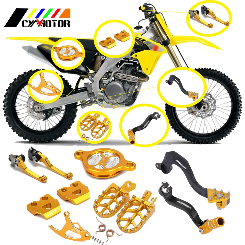 Motorcycle Foot Pegs Rest Pedal Footpegs Brake Pedal Shifter Oil Cover Brake Clutch Lever Kit For SUZUKI RMZ450 RMZ 450 2017