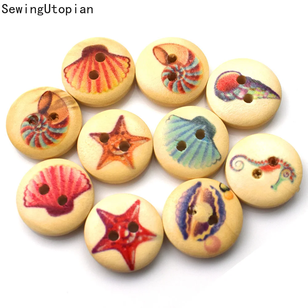 

50PCS 15mm Wooden Button Mixed 2-Hole Wood Buttons for Clothing Sewing Accessories DIY Botones Decorative Scrapbooking Crafts