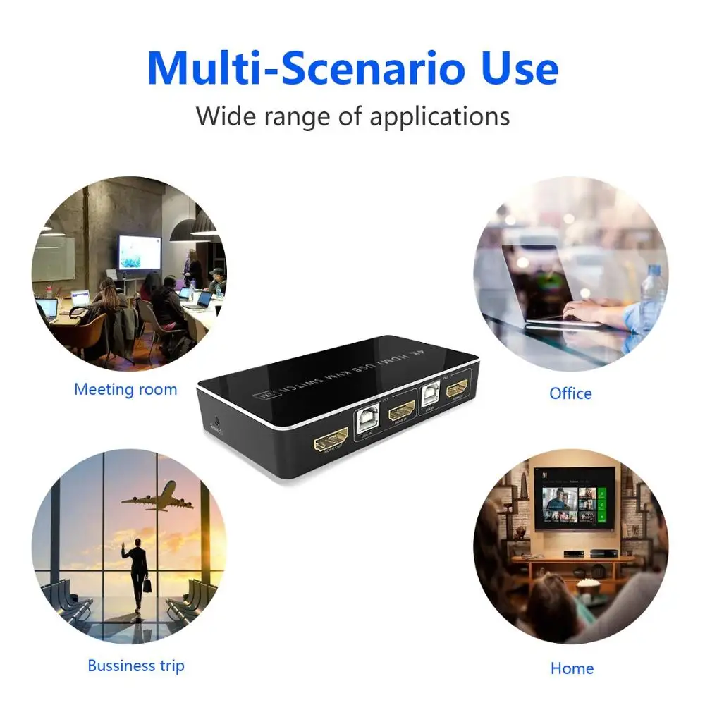 Interruptor USB KVM HDMI, conmutador 4K HDMI 2 en 1 para 2 ordenadores, teclado compartido, ratón, Monitor de impresora, soporte 4K x 2K @ 60Hz 3D