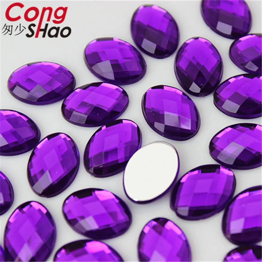 Cong Shao 100Pcs 10*14mm Colorful Acrylic Rhinestone Flat Back Oval Shape Stones And Crystals Clothing Crafts Accessories 8Y772