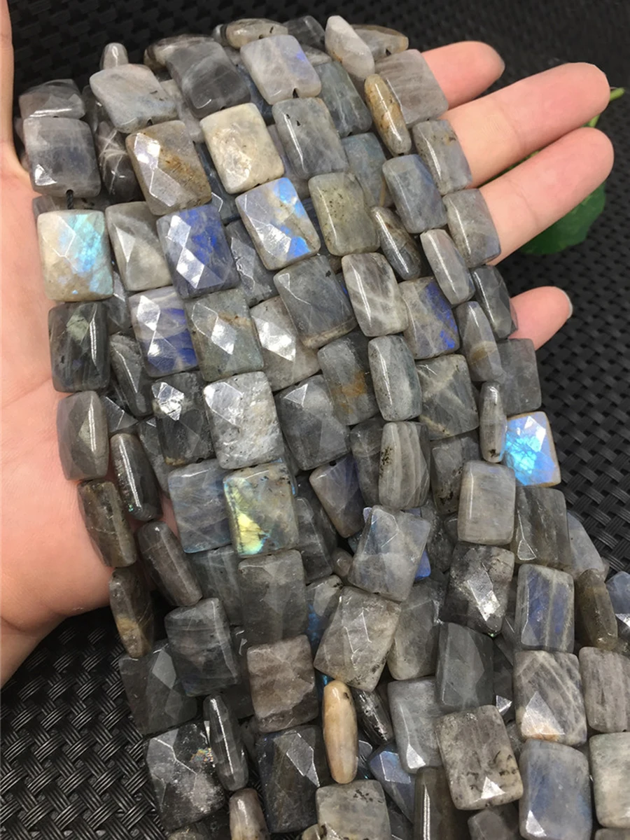 Natural Stone Blu-ray Labradorite Beads Faceted Rectangle Shape Loose For Jewelry Making DIY Necklace Bracelet 15'' 8x12mm