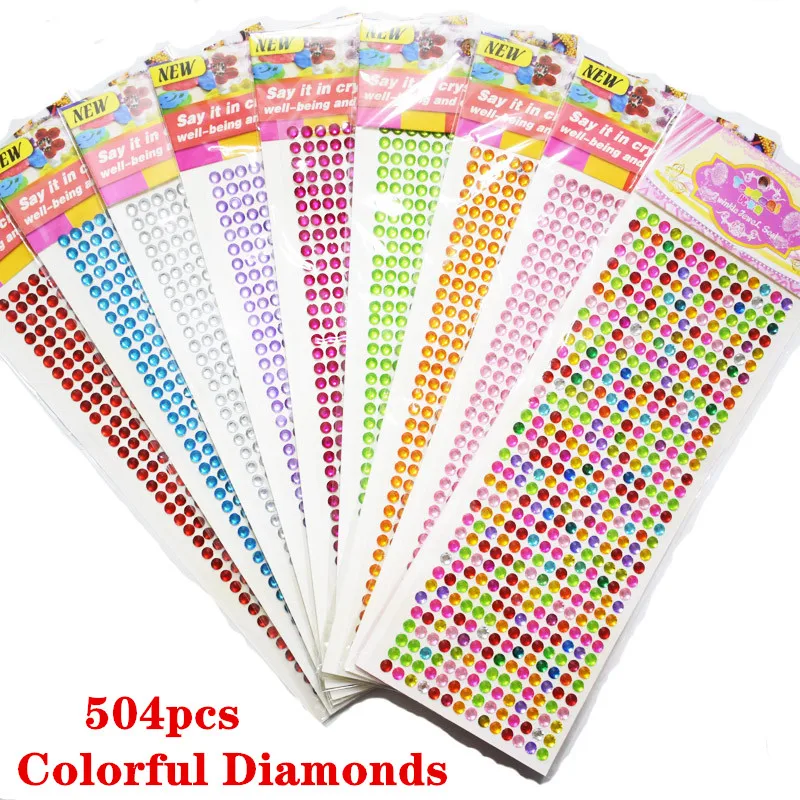 504pc 6MM Self Adhesive Acrylic Rhinestone For Phone PC Car Decal Styling Accessory Nail Arts Diamond Scrapbooking Craft Sticker