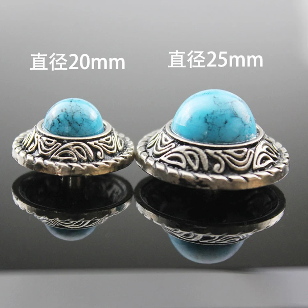 DIY leather craft turquoise stone  vintage silver pattern carved screws rivet wallet decoration button set 20mm 25mm 5pcs/lot