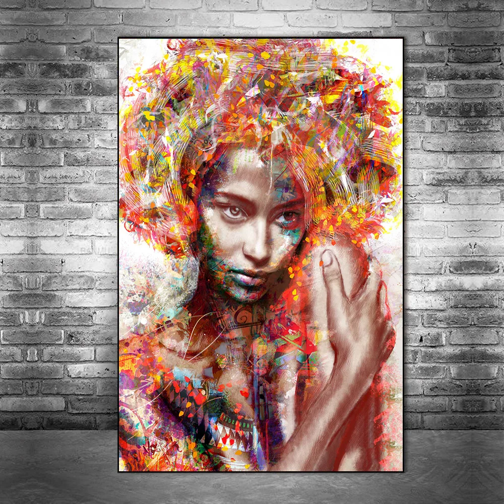 

Portrait Of African Art Woman Canvas Paintings On the Wall Art Posters And Prints Abstract Graffiti Art Pictures Home Decoration