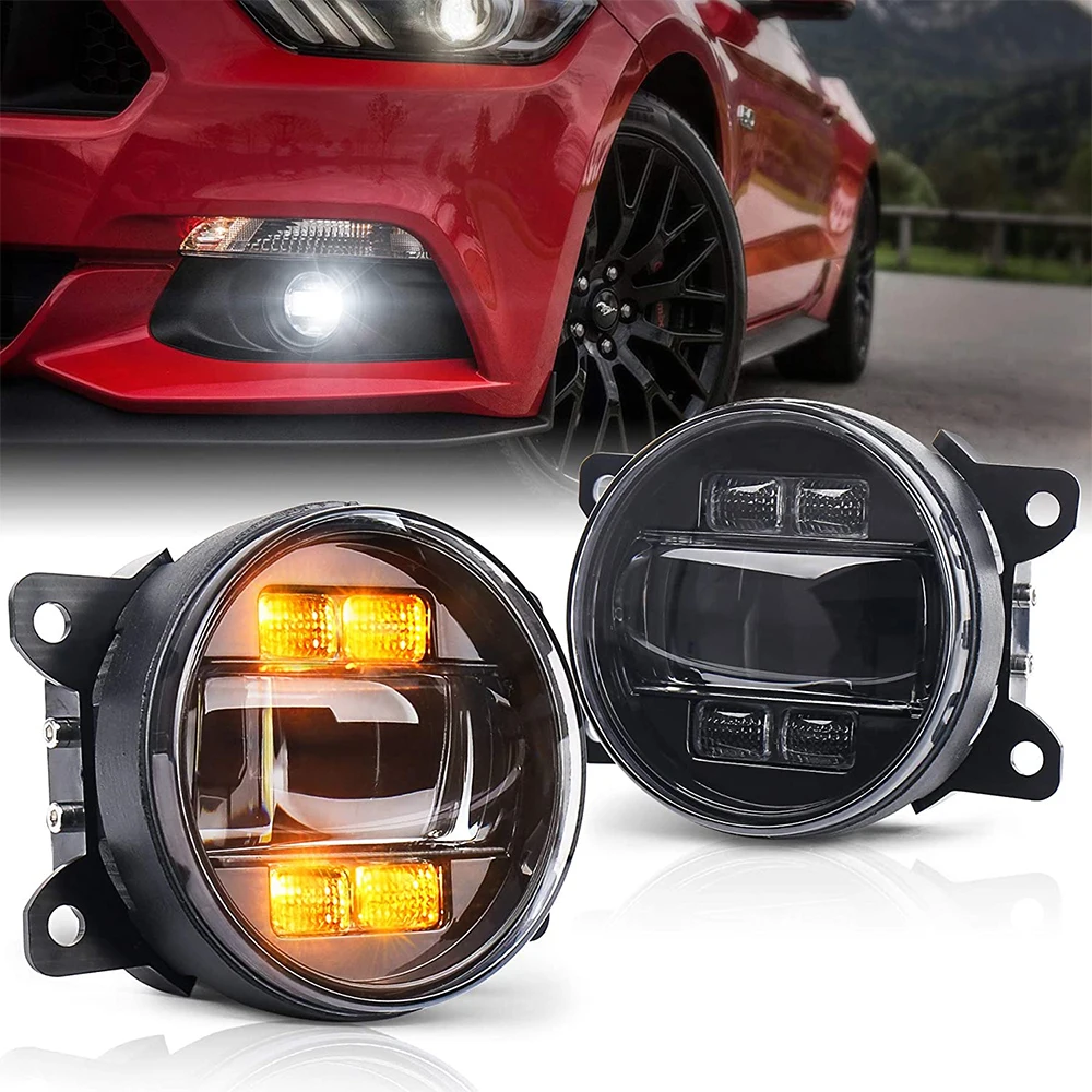 Fog Lights with White DRL Amber Turn Signal LED Lights for -Ford Mustang, Focus ST, Explorer, Freestyle