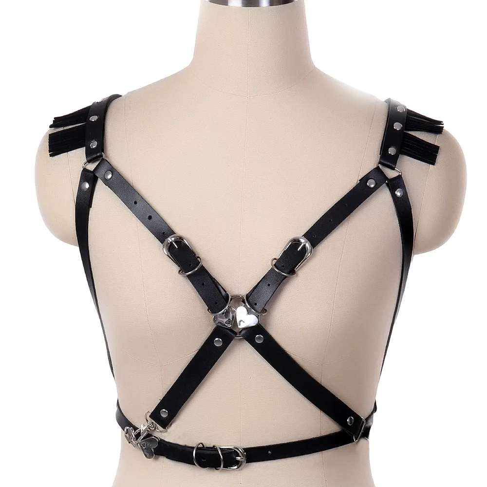 

Harajuku Women Belt Handmade Body Harness Faux Leather Body Bondage Cage Bra Sculpting Solid Waist Belt Straps Suspender